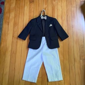 Nautica navy blue blazer, white pants, & tie, 24m